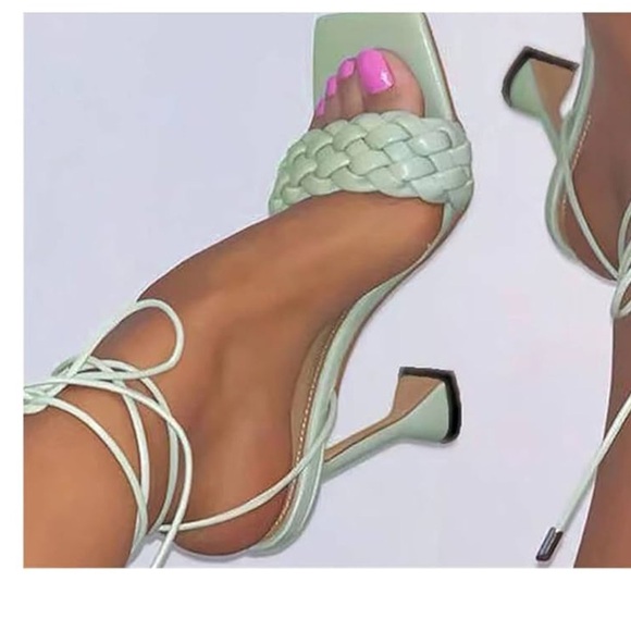 Bai beioi deep mint Green margarita Heels and Woven with lace ankle strap 8.5 - Picture 1 of 11